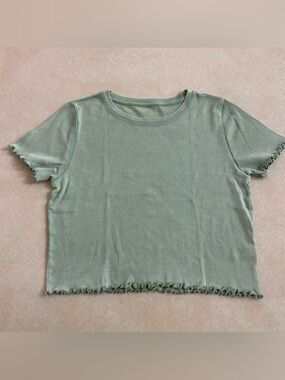aerie Sage Green Lettuce-Edge Ribbed Crop Tee Small